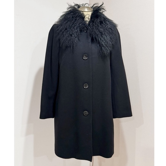 Sofia Cashmere Women's Black Mongolian Lamb Fur Trim Wool/Cashmere Coat Size 6 - Picture 1 of 9